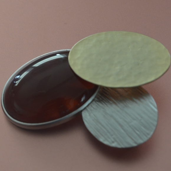 Asymmetrical Brooch, Silver - Gold - Amber Gem - Picture 1 of 2